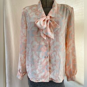 Vintage Jaclyn Smith pink geo print blouse with removable tie